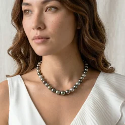 Multi-Color Tahitian True Round Pearl Necklace, 9.0-11.0mm - AAAA Quality
