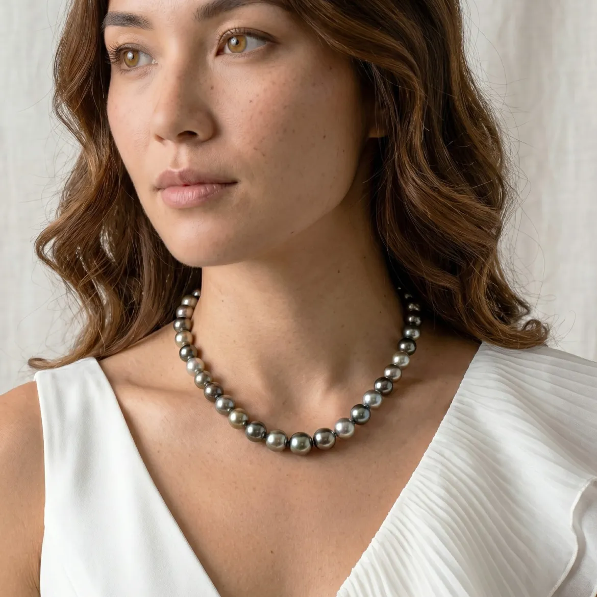 Multi-Color Tahitian True Round Pearl Necklace, 9.0-11.0mm - AAAA Quality