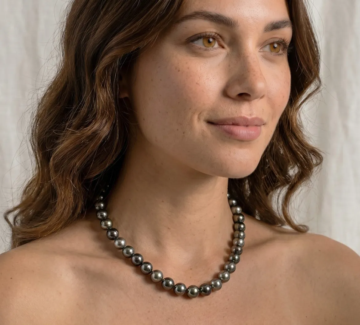 Multi-Color Tahitian True Round Pearl Necklace, 9.0-11.0mm - AAAA Quality