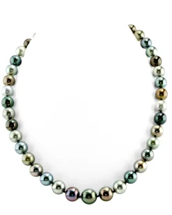 Multi-Color Tahitian True Round Pearl Necklace, 9.0-11.0mm - AAAA Quality