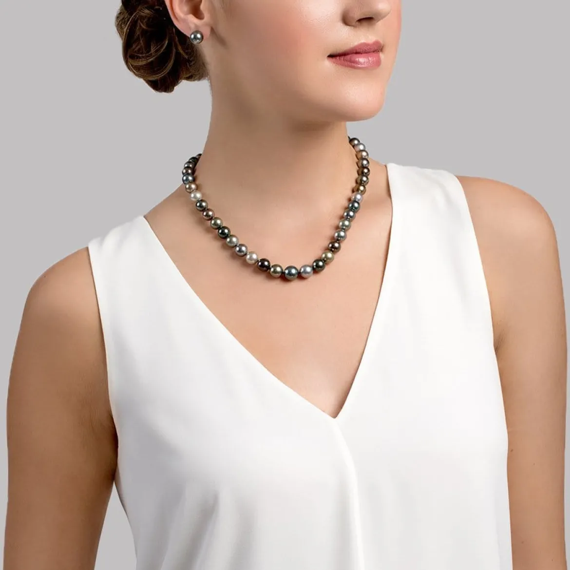 Multi-Color Tahitian True Round Pearl Necklace, 8.0-10.0mm