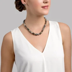 Multi-Color True Round Tahitian Pearl Necklace, 8.0-10.0mm - AAAA Quality