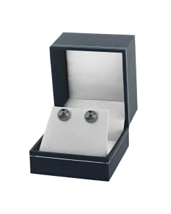 Tahitian Pearl Stud Earrings, AAAA Quality - Silver Overtone