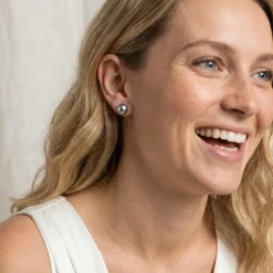 Tahitian Pearl Stud Earrings, AAAA Quality - Silver Overtone