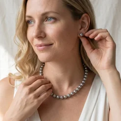 Tahitian Pearl Stud Earrings, AAAA Quality - Silver Overtone