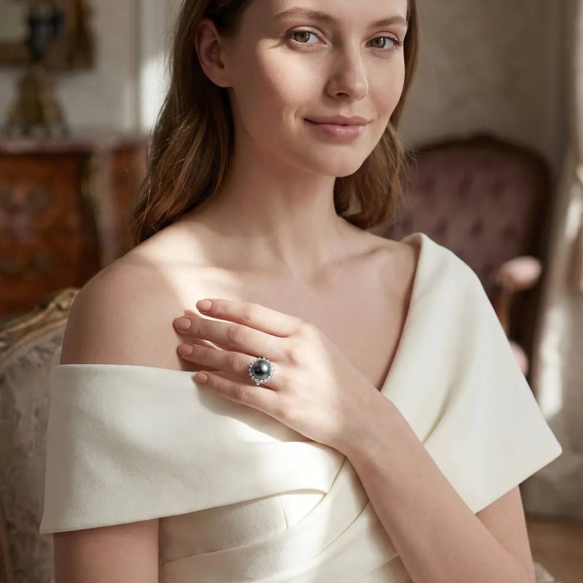 Tahitian South Sea Pearl & Diamond Sage Ring