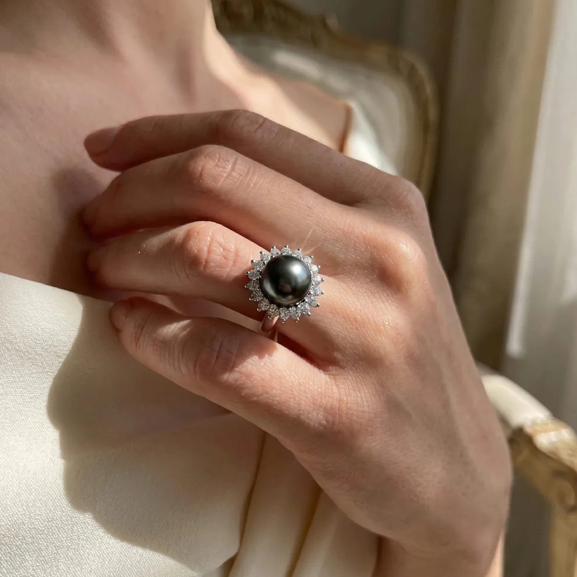 Tahitian South Sea Pearl & Diamond Sage Ring