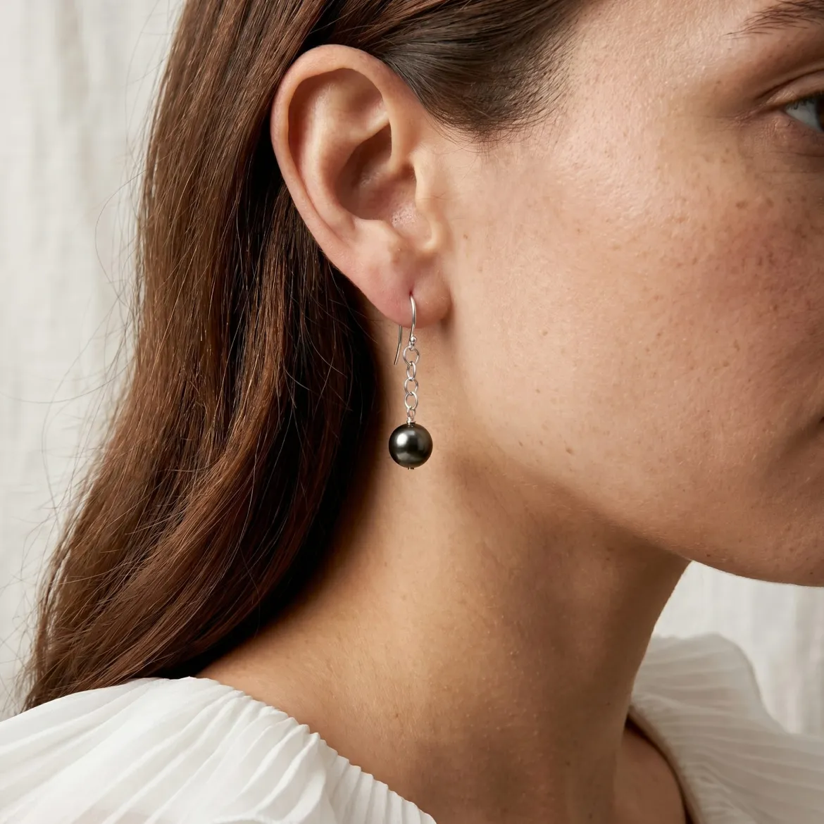 Tahitian South Sea Round Pearl Dangling Tincup Earrings