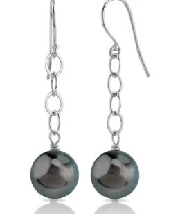 Tahitian South Sea Round Pearl Dangling Tincup Earrings