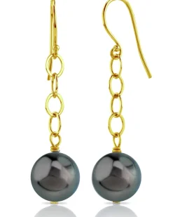 Tahitian South Sea Round Pearl Dangling Tincup Earrings