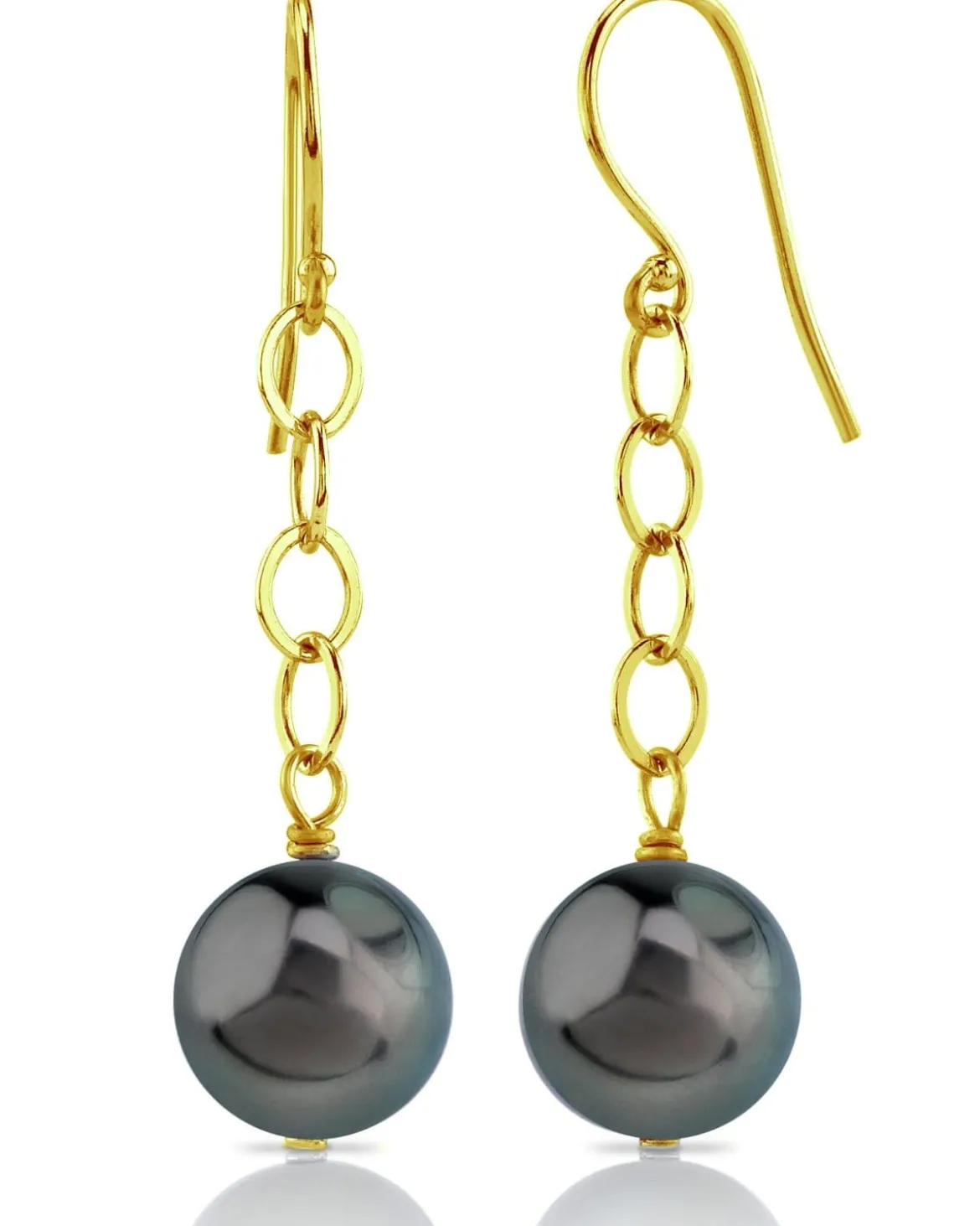 Tahitian South Sea Round Pearl Dangling Tincup Earrings