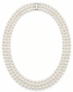 Triple Strand White Akoya Pearl Necklace