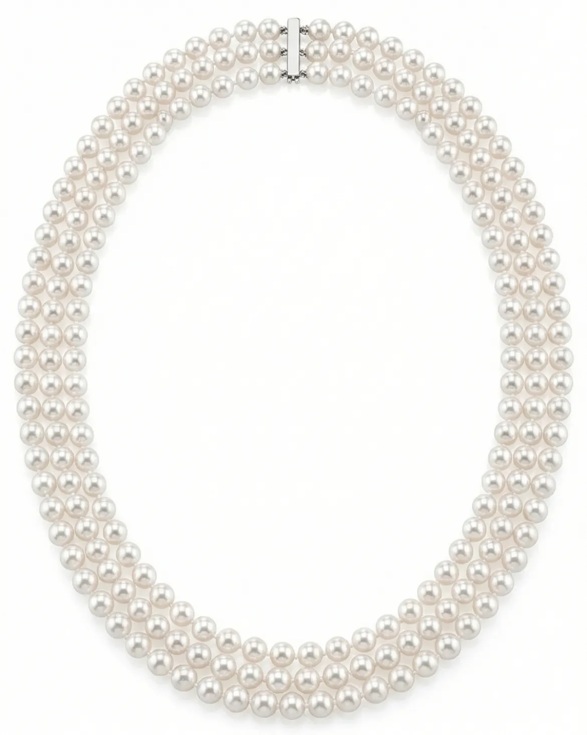 Triple Strand White Akoya Pearl Necklace