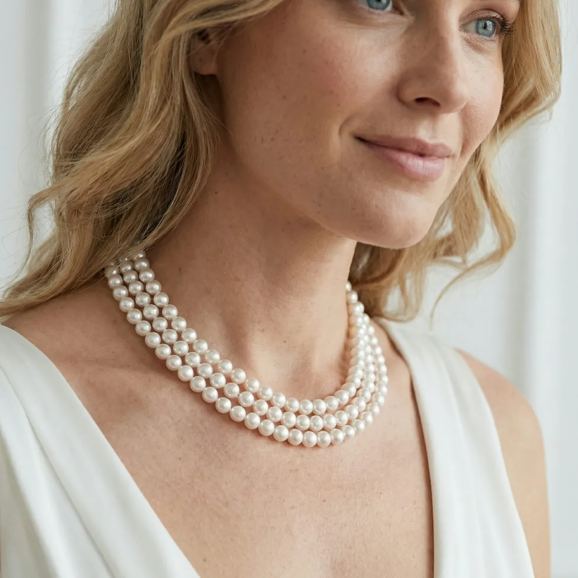 Triple Strand White Akoya Pearl Necklace
