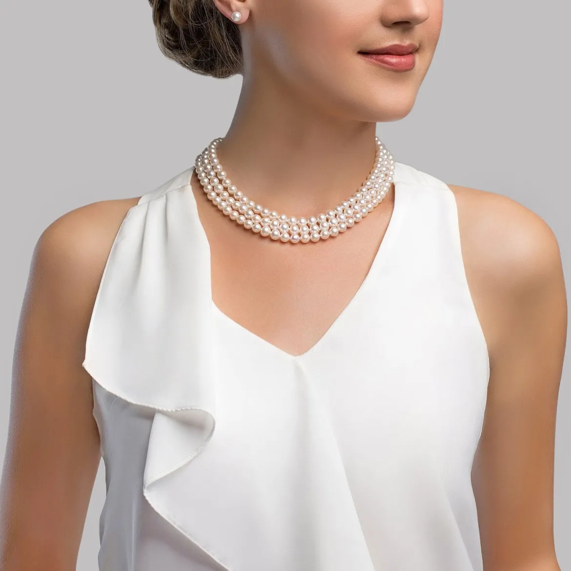 Triple Strand White Freshwater Pearl Necklace