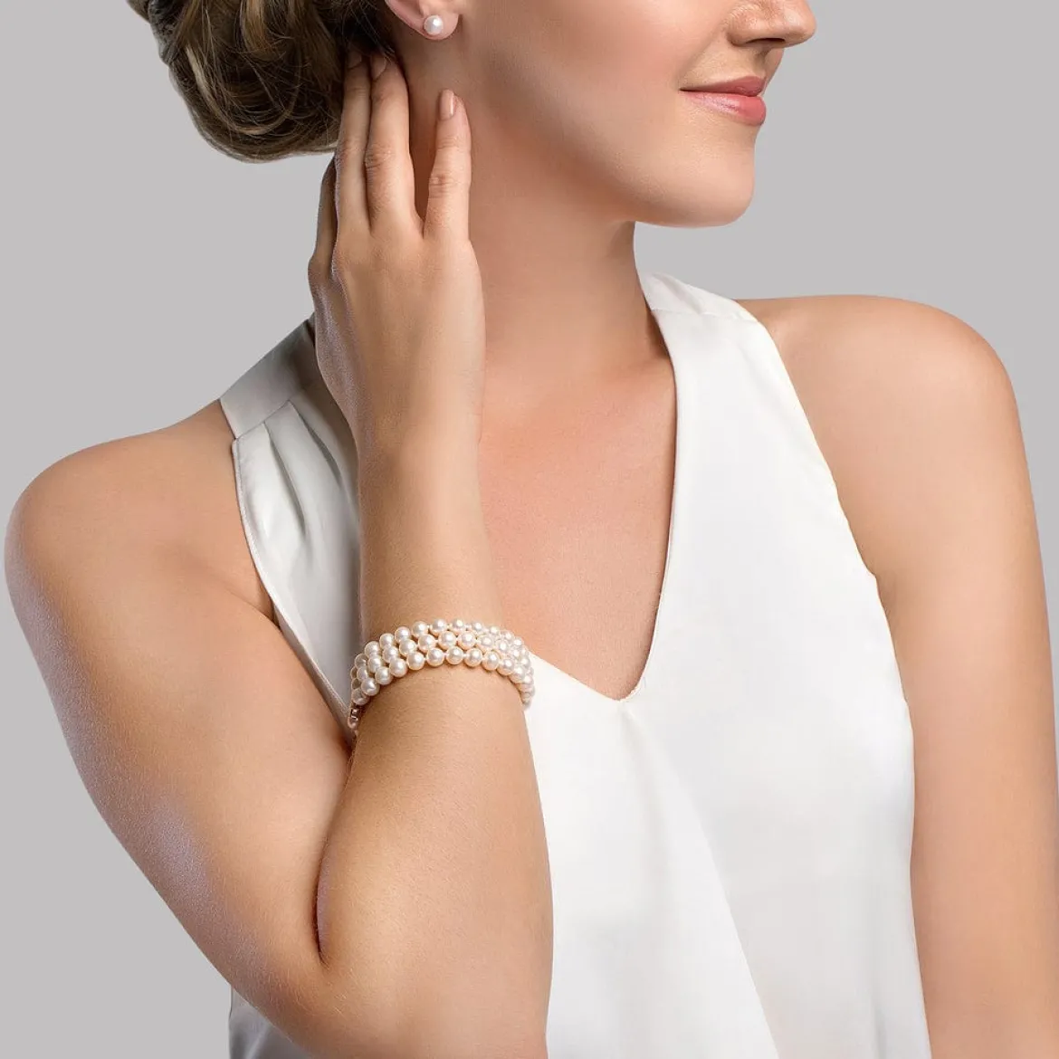 Triple White Freshwater Pearl Bracelet
