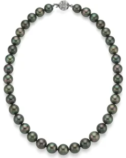 True Round Black Tahitian Pearl Necklace, 8.0-10.0mm - AAAA Quality