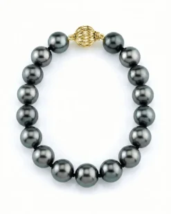 True Round Black Tahitian Pearl Bracelet, 9.0-10.0mm - AAA Quality