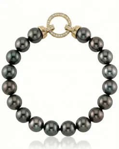 True Round Black Tahitian Pearl Bracelet, 8.0-9.0mm - AAAA Quality