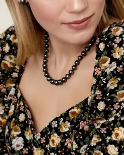 True Round Black Tahitian Pearl Necklace, 9.0-11.0mm - AAAA Quality