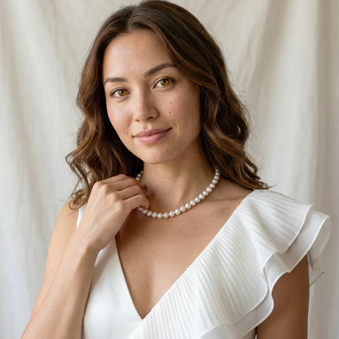 White Hanadama Japanese Akoya Pearl Necklace, 7.5-8.0mm