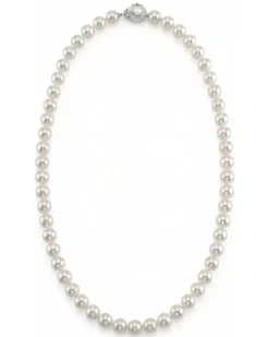 White Hanadama Japanese Akoya Pearl Necklace, 7.5-8.0mm