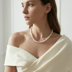 White Japanese Akoya Choker Length Pearl Necklace, 7.0-7.5mm - AA+ Quality