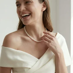 White Japanese Akoya Choker Length Pearl Necklace, 7.0-7.5mm - AAA Quality
