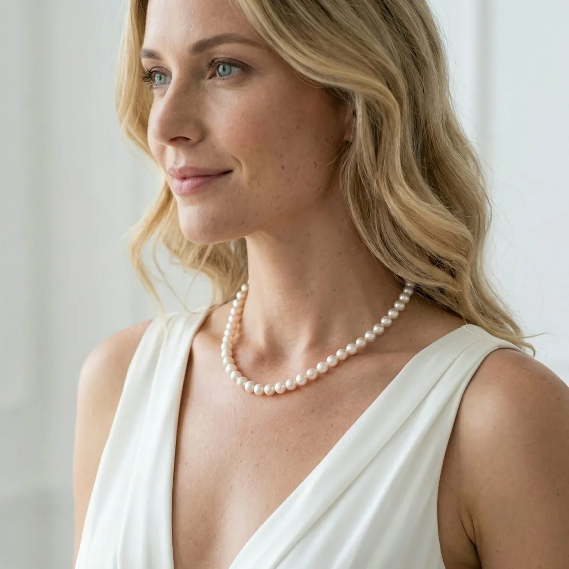 White Japanese Akoya Graduated Pearl Necklace, 8.0-10.0mm - AAA Quality