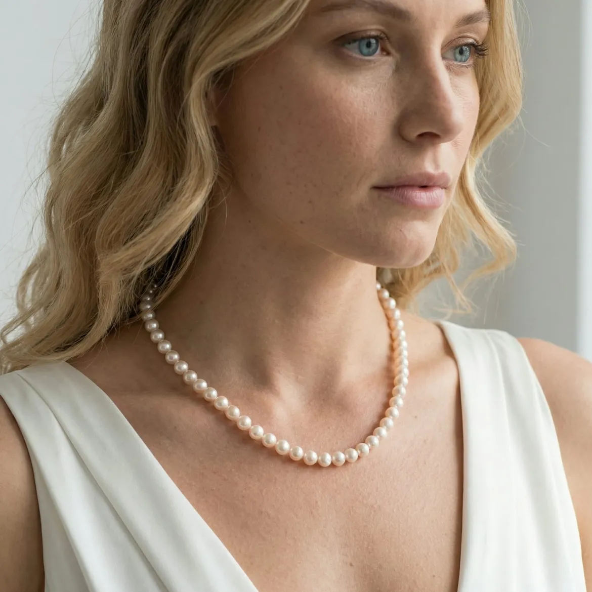 White Japanese Akoya Graduated Pearl Necklace, 8.0-10.0mm - AAA Quality