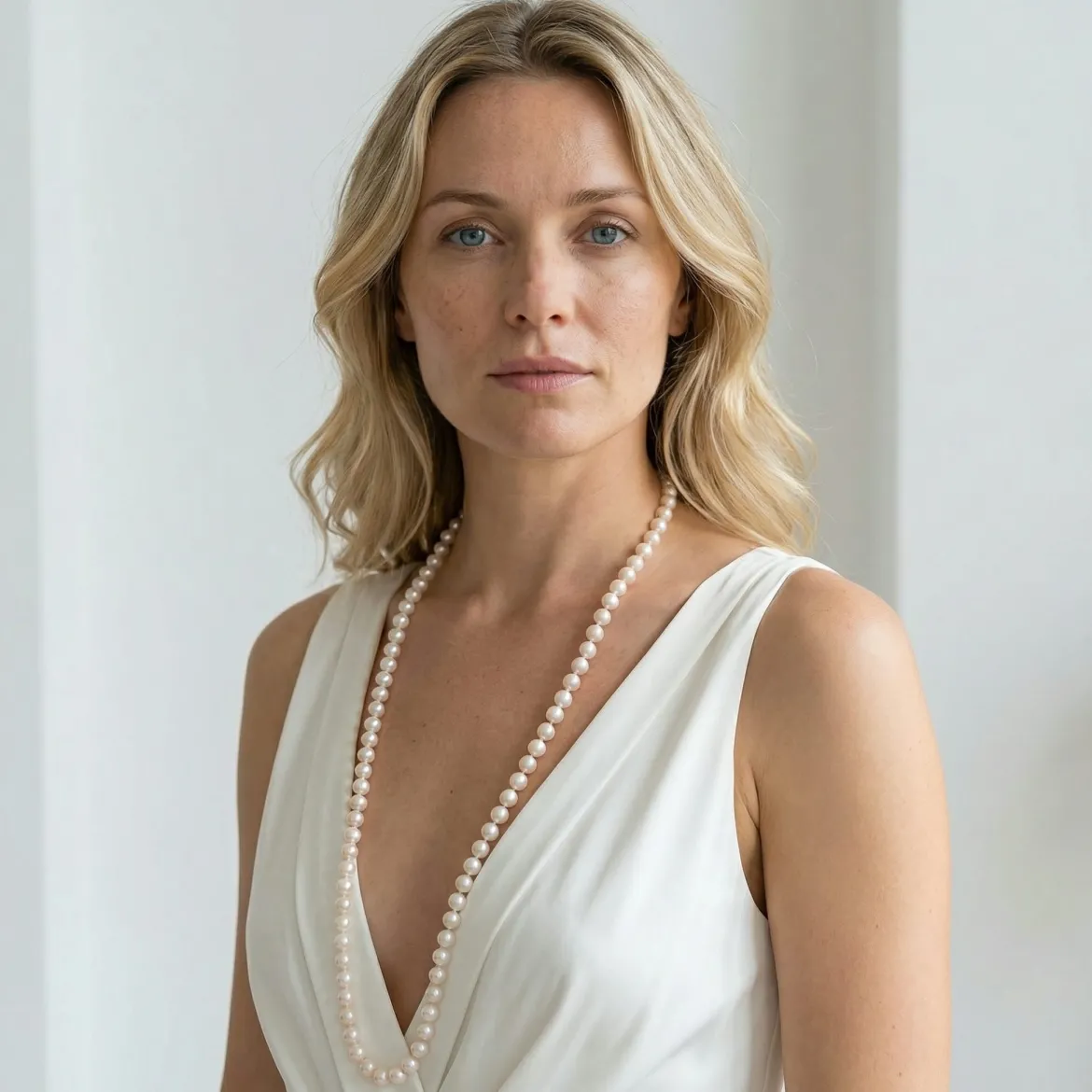 White Japanese Akoya Opera Length Pearl Necklace, 7.0-7.5mm