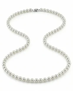 White Japanese Akoya Opera Length Pearl Necklace, 7.0-7.5mm