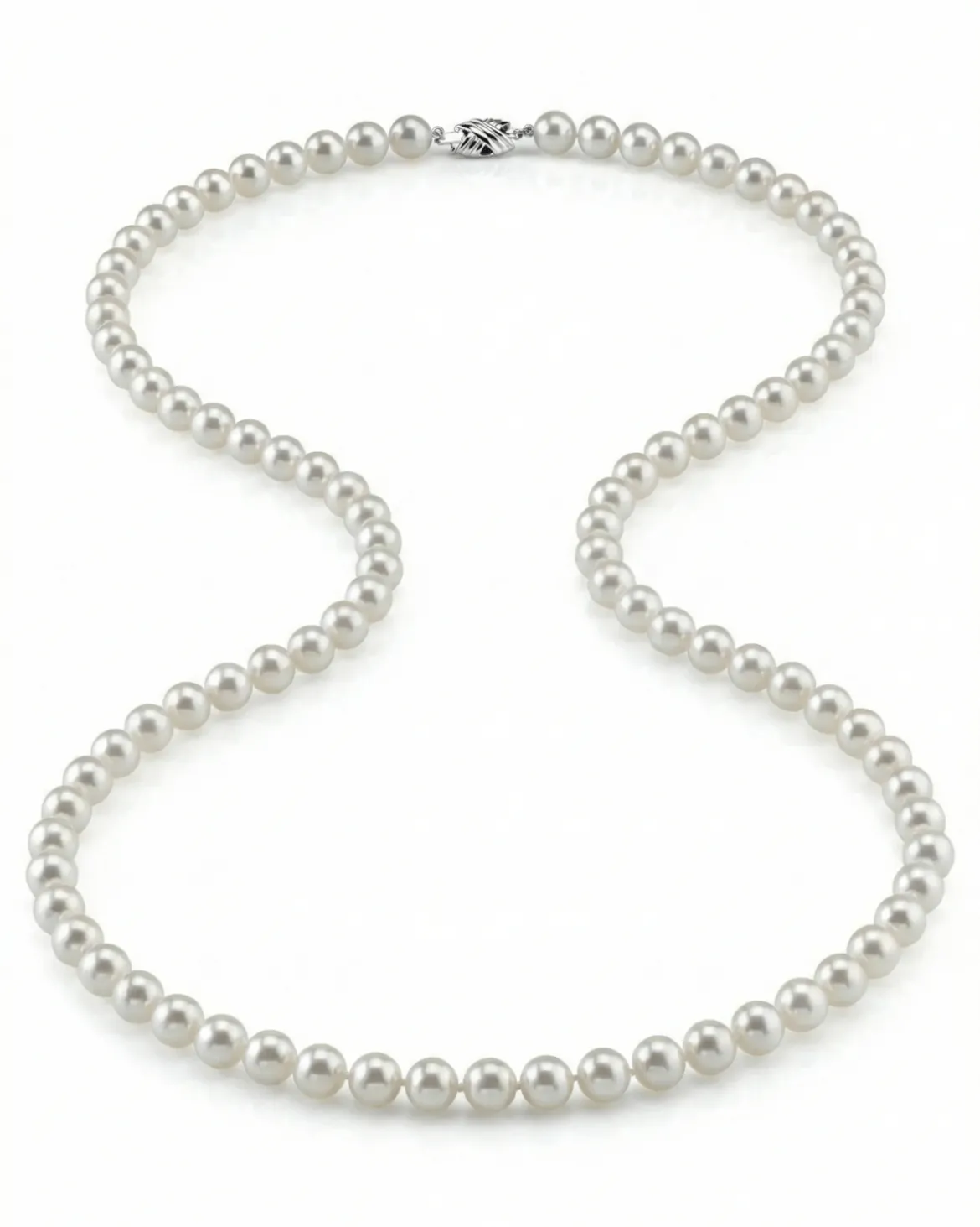 White Japanese Akoya Opera Length Pearl Necklace, 7.0-7.5mm