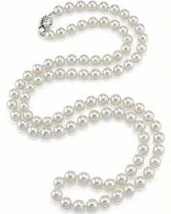 White Japanese Akoya Opera Length Pearl Necklace, 6.5-7.0mm