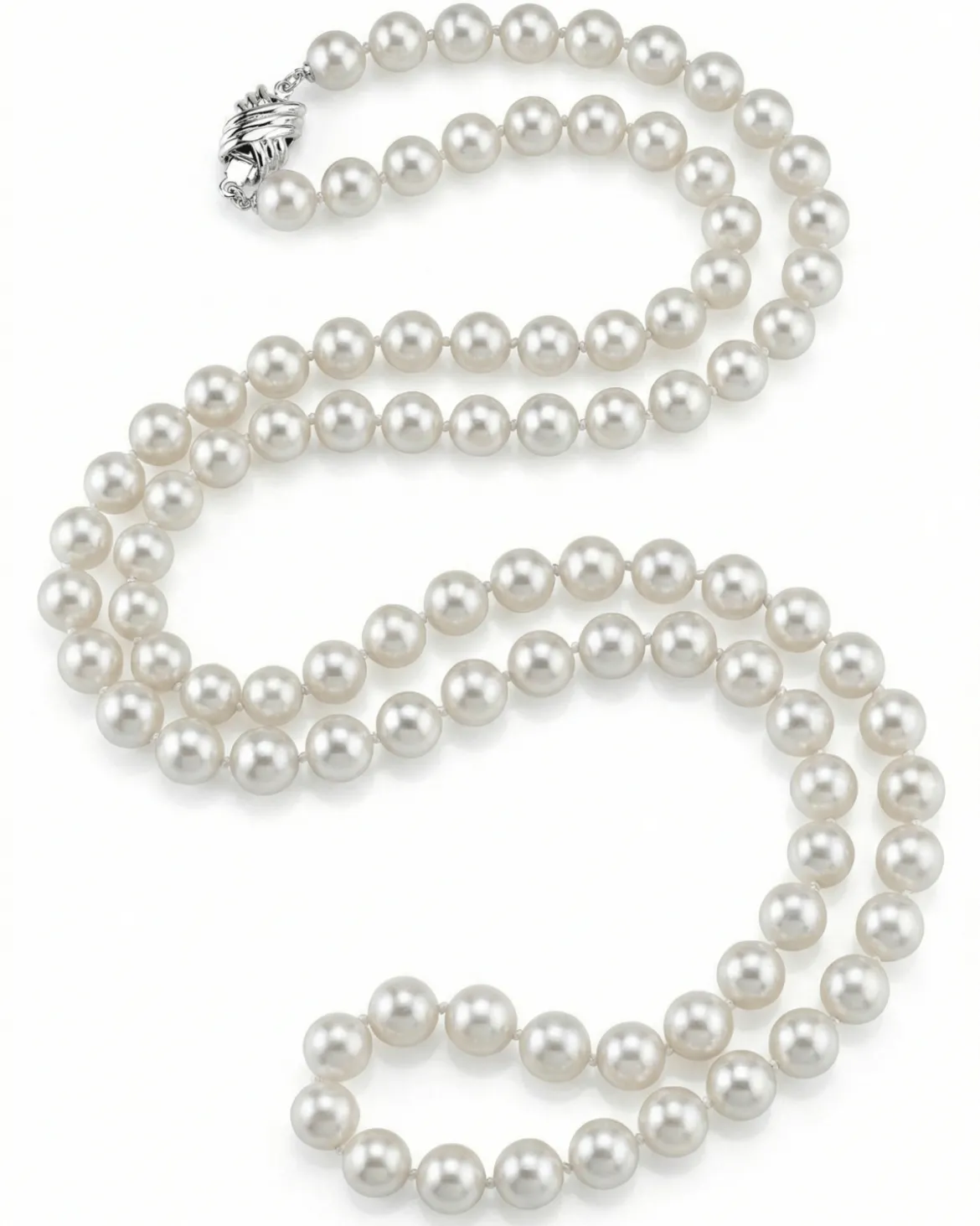 White Japanese Akoya Opera Length Pearl Necklace, 6.5-7.0mm