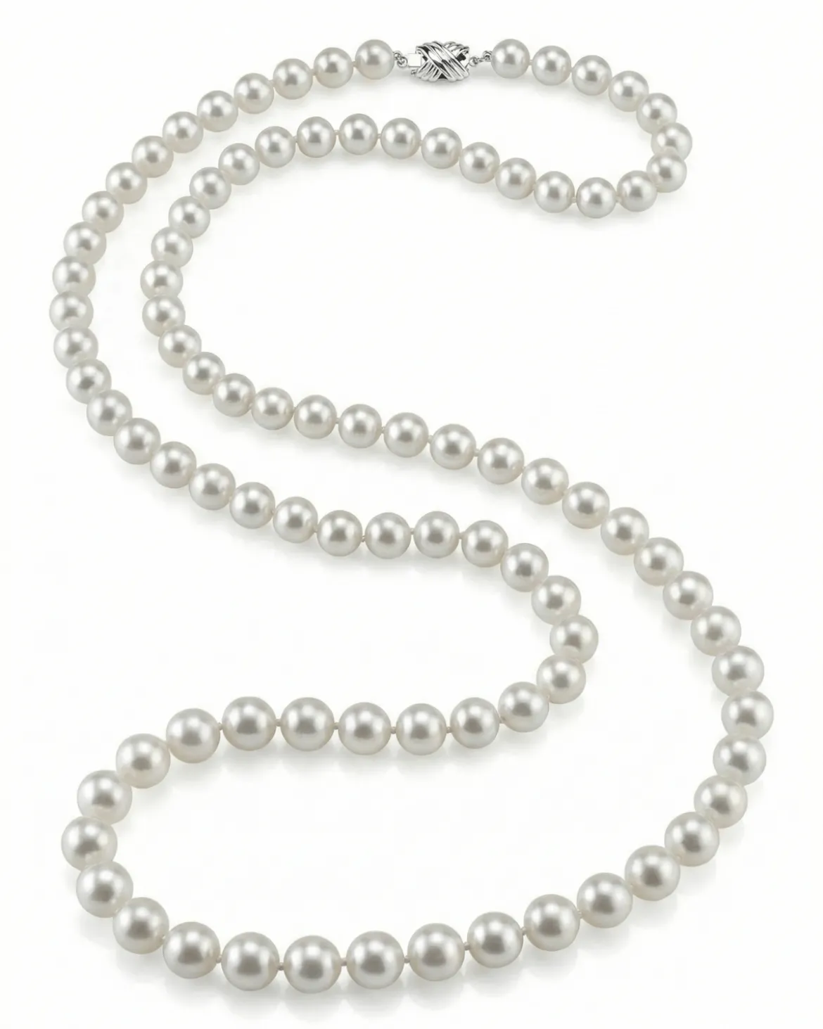 White Japanese Akoya Opera Length Pearl Necklace, 8.5-9.0mm
