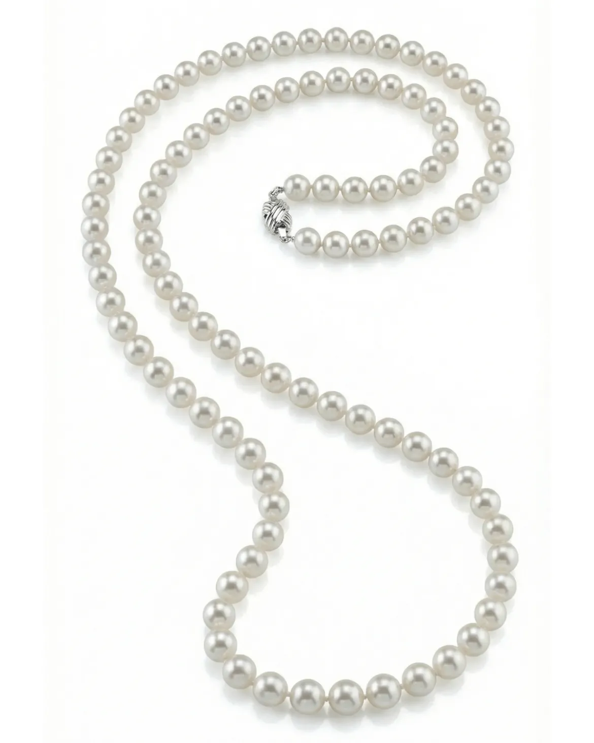 White Japanese Akoya Opera Length Pearl Necklace, 8.0-8.5mm