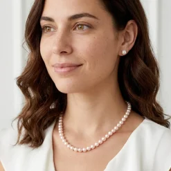 White Japanese Akoya Pearl Necklace & Earring 2-Piece Set, 7.5-8.0mm