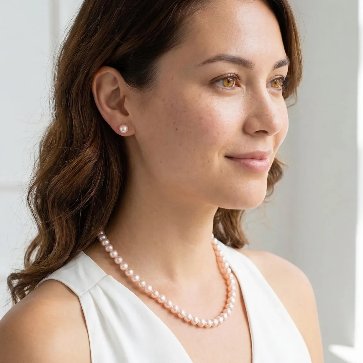 White Japanese Akoya Pearl Necklace & Earring 2-Piece Set, 7.5-8.0mm