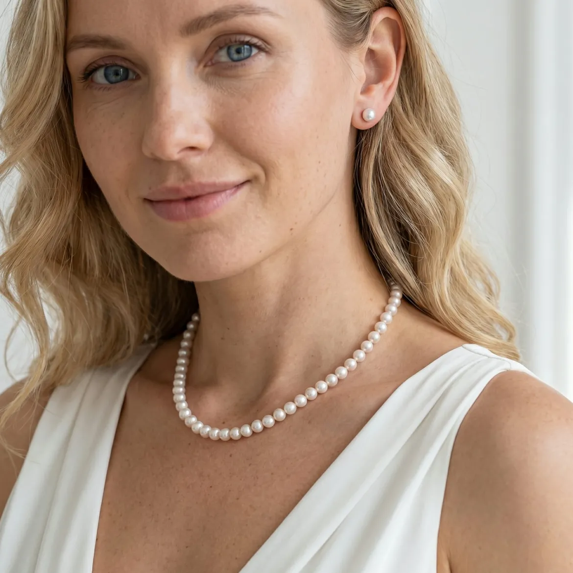 White Japanese Akoya Pearl Necklace, 6.0-6.5mm - AAA Quality