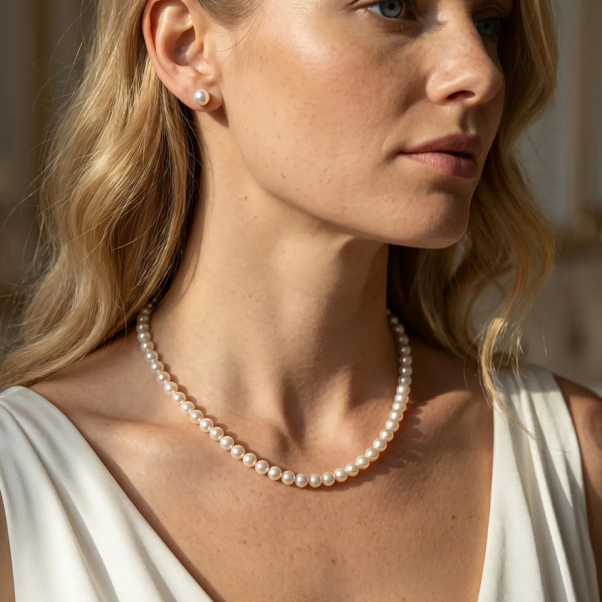 White Japanese Akoya Pearl Necklace, 6.0-6.5mm - AAA Quality