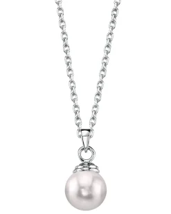 White Japanese Akoya Pearl Hope Pendant, 8.0-8.5mm - 14K Gold