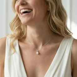 White Japanese Akoya Pearl Hope Pendant, 8.0-8.5mm - 14K Gold