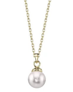 White Japanese Akoya Pearl Hope Pendant, 8.0-8.5mm - 14K Gold