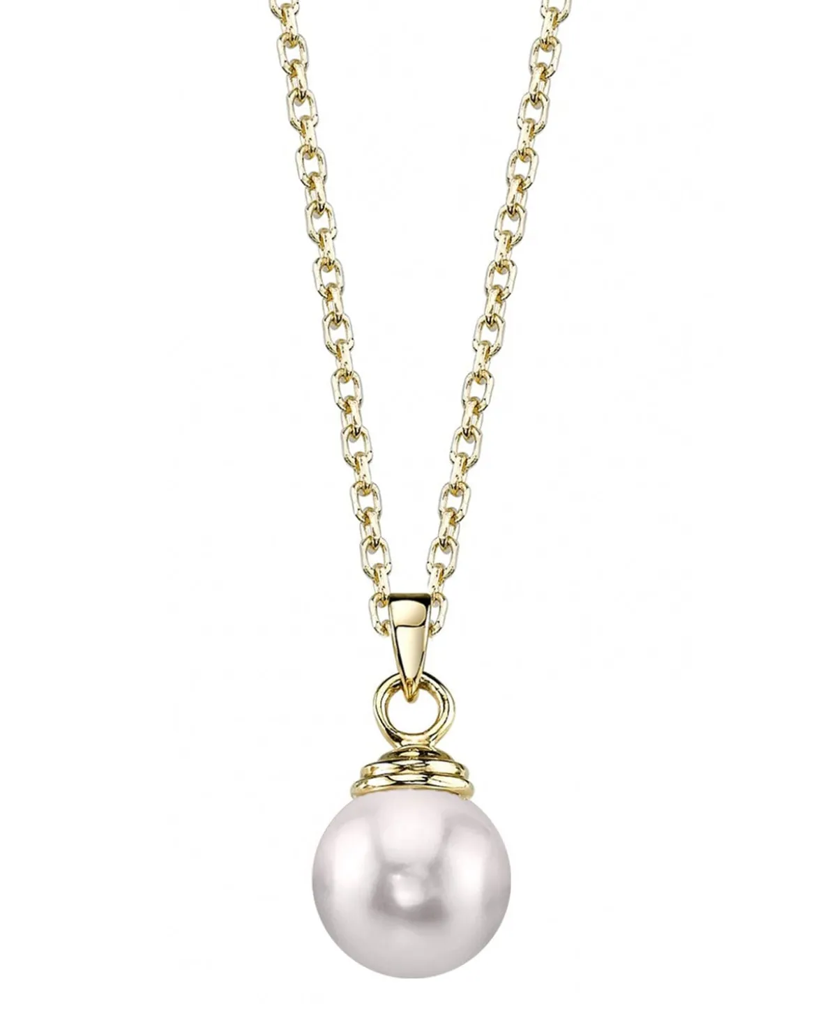 White Japanese Akoya Pearl Hope Pendant, 8.0-8.5mm - 14K Gold