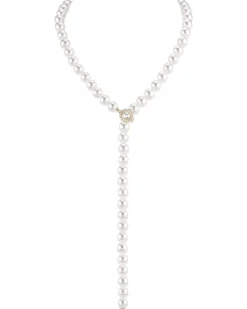 White Japanese Akoya Pearl & Diamond Lariat Adjustable Necklace, 8.0-8.5mm - AAA Quality