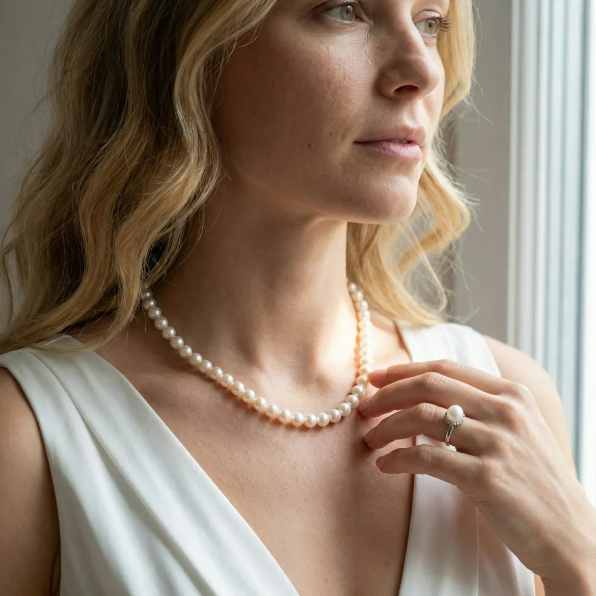 White Japanese Akoya Pearl Necklace, 5.5-6.0mm - AAA Quality
