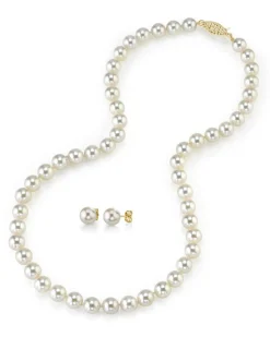 White Japanese Akoya Pearl Necklace & Earring 2-Piece Set, 8.0-8.5mm