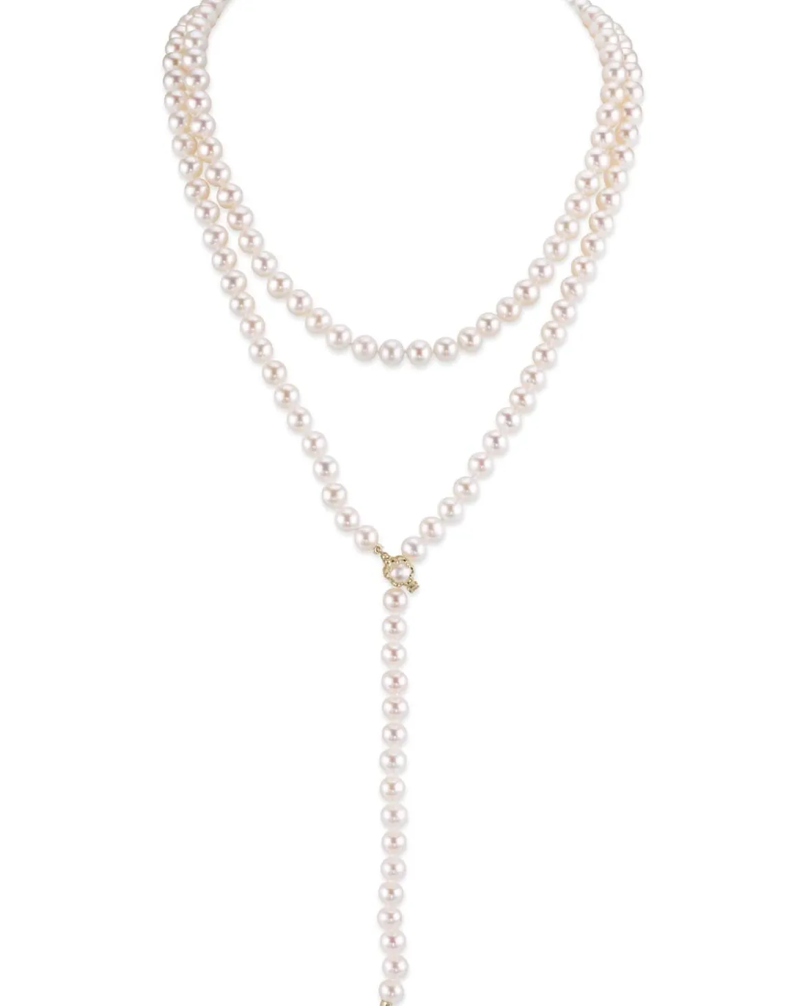 White Japanese Akoya Pearl Adjustable Lariat 51-Inch Rope Length Necklace - AAA Quality