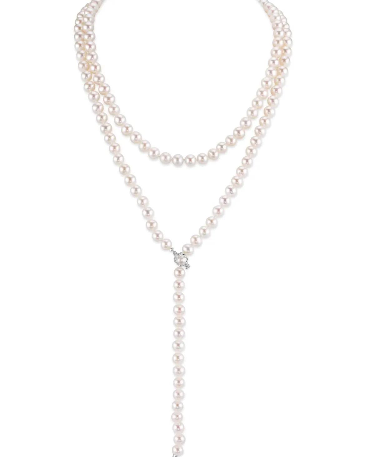 White Japanese Akoya Pearl Adjustable Lariat 51-Inch Rope Length Necklace - AAA Quality